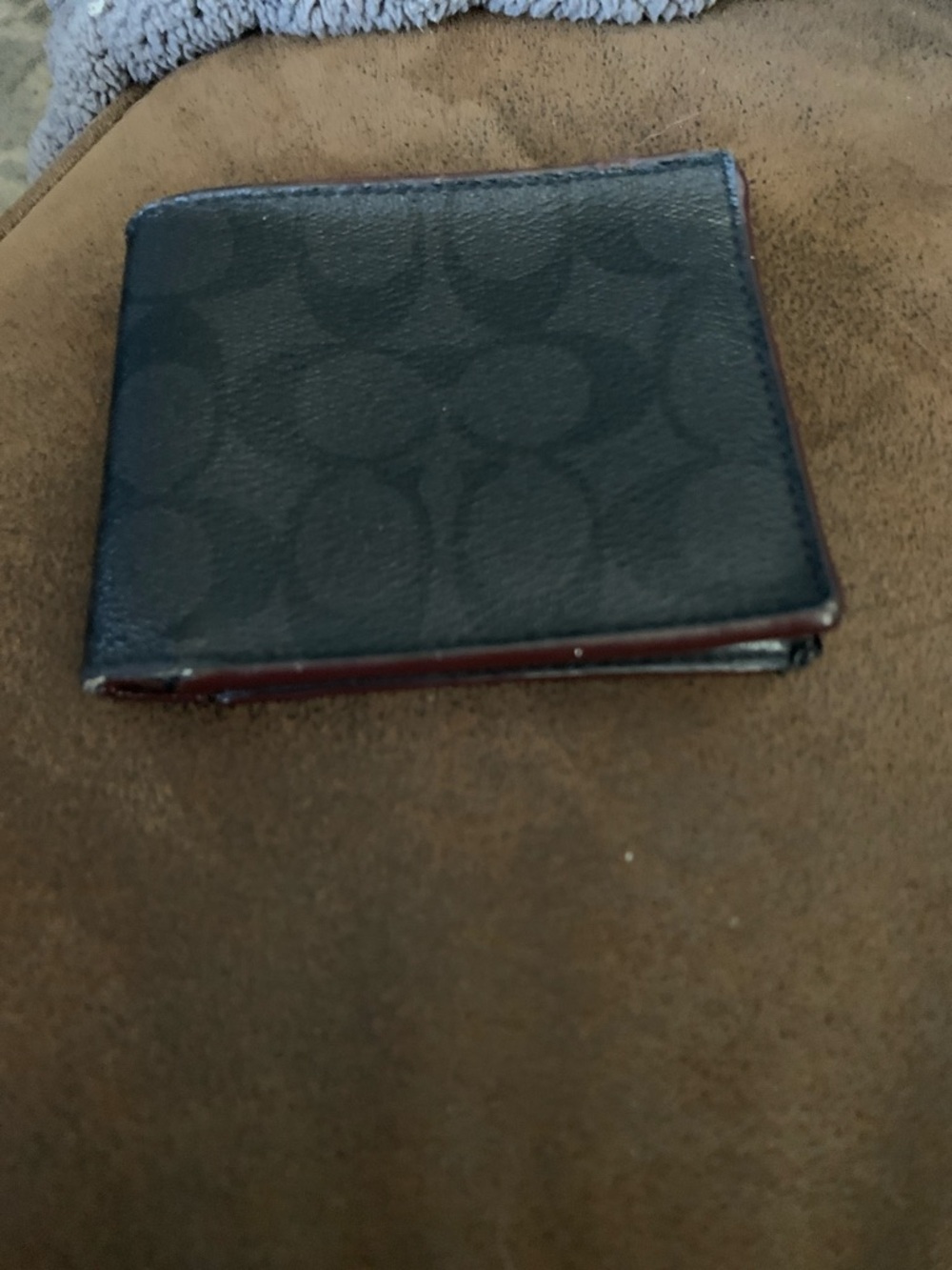 Coach Black Signature Pattern Wallet with Dark Brown Edging